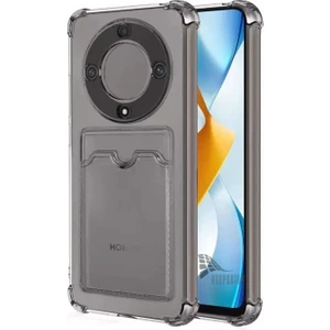 Honor Magic 6 Lite Uyumlu Kartlıklı Kılıf Darbe Emici Köşe Korumalı Cüzdanlı Esnek Silikon Kapak - Füme