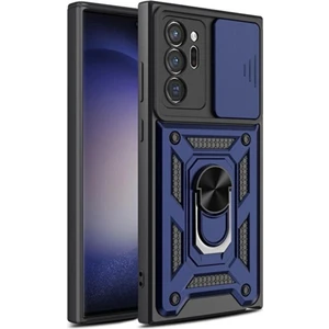 Samsung Galaxy Note 20 Ultra Uyumlu Tank Kılıf Yüzüklü Standlı Extra Darbe Koruma Zırhlı Outdoor Kapak - Lacivert