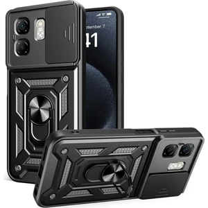 Infinix Hot 50i Uyumlu Tank Kılıf Yüzüklü Standlı Extra Darbe Koruma Zırhlı Outdoor Kapak - Siyah