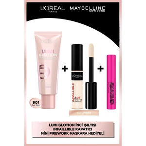 L'oréal Paris Infaillible Tüm Yüze Uygulanabilir Kapatıcı 322 Ivory + L'oréal Paris Glotion All-In-One Doğal Işıltı 901 & Mny Lash Sensa Firework Mini Maskara Hediyeli