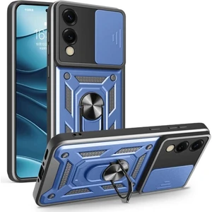 Samsung Galaxy S25 Edge Uyumlu Tank Kılıf Yüzüklü Standlı Extra Darbe Koruma Zırhlı Outdoor Kapak - Lacivert