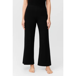 Kadın Siyah Bol Paça Yüksek Bel Yumuşak Dokulu Beli Lastikli Likralı Pantolon