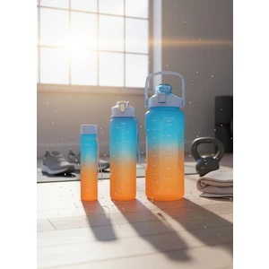 Mavi, 3’lü Set - Sticker’lı Pipetli Matara Seti - 2000ML,900ML,300ML