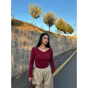 Kadın V Yaka Fitilli Bluz