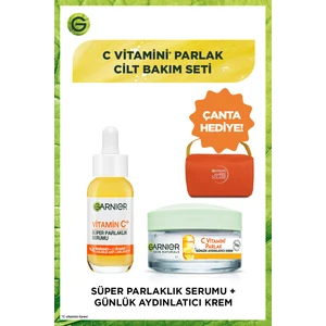 Vitamini Parlak Süper Aydınlatıcı Serum 30 ml + Garnier C Vit Parlak Aydınlatıcı Nemlendirici Krem 50ML + Garnier Çanta Hediyeli