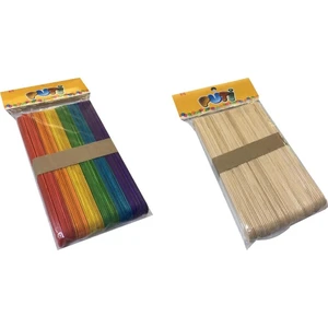 Sırımsı Ahşap Dil Çubuğu Abeslang Dondurma Çubuğu  100 Adet Naturel 100 Adet Renkli  200 Adet