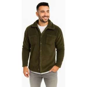 Erkek Pelüş Polar Hırka Gömlek – Yakalı, Ilik Düğmeli, Göğüs Cepli, Yumuşak Dokulu Kışlık Regular Fit Rahat Günlük Model - Haki