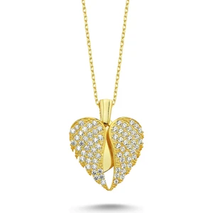 Takı Dükkanı Aşkın Kanatları Gümüş Kalp Kolye Isim Kolye Isimli Kolye WSN149B Sarı