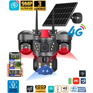 O-Kam 7070 9MP Lens 3 Kamera UltraHD 4G Solar Akıllı Güvenlik Kamerası