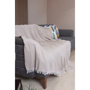 Valoroso Tekstil Pamuklu Zikzak Desenli Püsküllü Koltuk Örtüsü 170X210 cm | Dekoratif ve Çok Amaçlı