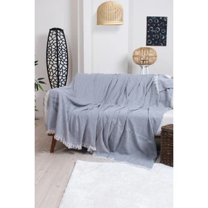 Valoroso Tekstil Pamuklu Zikzak Desenli Püsküllü Koltuk Örtüsü 170X210 cm | Dekoratif ve Çok Amaçlı