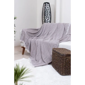 Valoroso Tekstil Pamuklu Zikzak Desenli Püsküllü Koltuk Örtüsü 170X210 cm | Dekoratif ve Çok Amaçlı