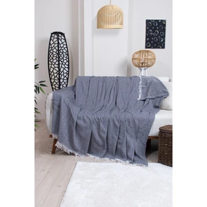 Valoroso Tekstil Pamuklu Zikzak Desenli Püsküllü Koltuk Örtüsü 170X210 cm | Dekoratif ve Çok Amaçlı