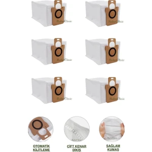 Xiaomi X10 Robot Süpürge (Model KOD:B102GL) Uyumlu Yedek 6 Adet Çöp Toz Torbası