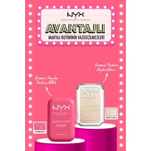 NYX Professional Makeup Buttermelt Blush Kremsi Pembe Pudra Allık - 08 Getting Butta + Buttermelt Highlighter 05 Bright & Butta Makyaj Seti