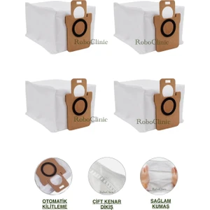 Xiaomi Robot Vacuum X10+ (Plus) - X20+ (Plus) Robot Süpürge Uyumlu Yedek 4 Adet Çöp Toz Torbası