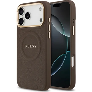 iPhone 17 Pro Max Kılıf Guess Lisanslı M-Safeli Sıcak Baskı Yazı Logolu Pu Deri Peony Kahverengi