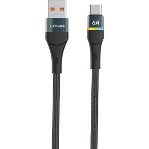 LC520 Usb-A To Type-C 6A Örgü Tasarımlı Hızlı Şarj Özellikli Şarj Kablosu 66W 1m Siyah