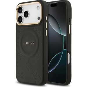 iPhone 17 Pro Max Uyumlu Kılıf Guess Lisanslı M-Safeli Sıcak Baskılı Yazı Logolu Pu Deri Peony Siyah