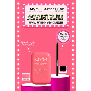 NYX Professional Makeup Buttermelt Blush Kremsi Pembe Pudra Allık - 04 U Know Butta & Tattoo Liner Mini Göz Kalemi Hediyeli Makyaj Seti