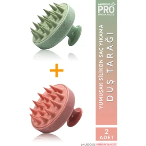 2li Set Yumuşak Silikon Saç Derisi Masaj Şampuan Duş Fırçası