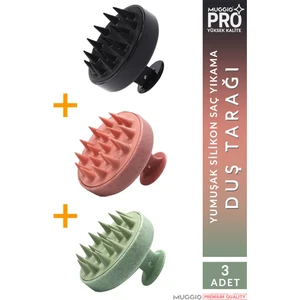 3'lü Yumuşak Silikon Saç Derisi Masajı ve Şampuan Uygulama Duş Fırçası Seti – Rahatlatıcı Etki