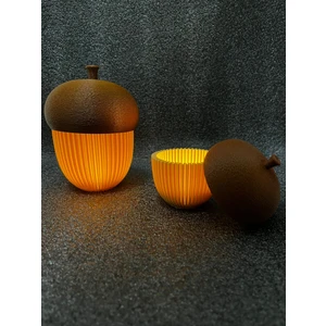 Işıklı Meşe Palamudu Biblo Seti, 2’li Saklama Kutusu ve Dekoratif Obje, Işıklar Dahil 10CM-15 cm