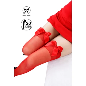 Sofya Passion Kırmızı Fiyonklu Diz Üstü Kırmızı Jartiyer Çorap, Burun Takviyeli, Dayanıklı Kırmızı Kadın Çorabı