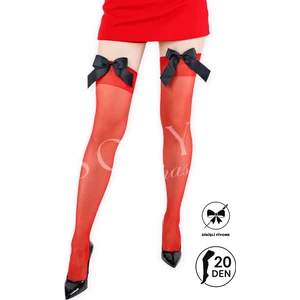 Sofya Passion Siyah Fiyonklu Diz Üstü Kırmızı Jartiyer Çorap, Burun Takviyeli, Dayanıklı Kırmızı Kadın Çorabı