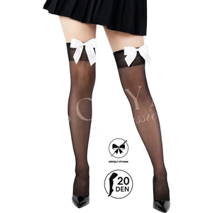 Sofya Passion Beyaz Fiyonklu Diz Üstü Siyah Jartiyer Çorap - Burun Takviyeli, Dayanıklı Esnek Siyah Kadın Çorabı