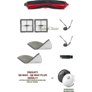 Roborock Q8 Max Pro Robot Süpürge ile Uyumlu Yedek Ana Fırça, Yan Fırça, Hepa Filtre, Mop - 8 Parça