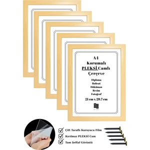 Batu Art Home 5 Adet A4 Çerçeve Gerçek Korumalı Kırılmaz Pleksi Belge Diploma Resim Fotoğraf Asılabilir  21 x 29.7  cm