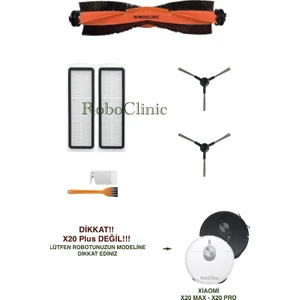 Xiaomi Robot Vacuum X20 Pro, X20 Max Robot Süpürge Uyumlu Yedek Ana Fırça, Yan Fırça, Hepa Filtre - 7 Parça