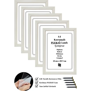 Batu Art Home 5 Adet A4 Çerçeve Korumalı Kırılmaz Pleksi Camlı Belge Diploma Resim Fotoğraf Asılabilir 21 x 29.7  cm
