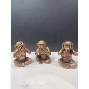 Dekoratif Polyester Üç Maymun Biblo Bakır Eskitme