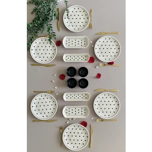 Venüs Home Decoration Siyah Kalp Desen 6 Kişilik 14 Parça Sosluklu Kahvaltı Takımı