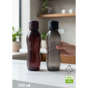 2’li Suluk Seti PP-5 Bpa Free Akıtmaz-Kokusuz Ofis-Spor-Okul Matarası Siyah Bordo 750 ml