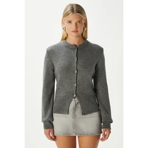 Kadın Donna Yumuşak Dokulu Kalp Düğmeli Antrasit Triko Hırka