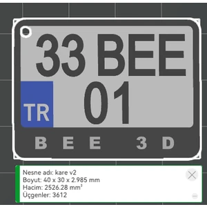 Motorsiklet Plaka Motor Motosiklet Plaka Anahtarlık 3D Baskı Kişiselleştirilebilir 3*4 cm TR plaka