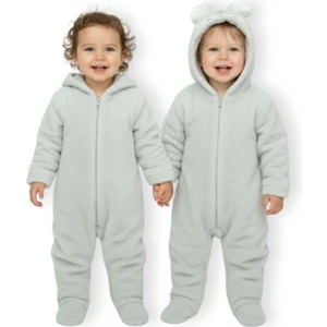 Welsoft Kapüşonlu Tilki Nakışlı Patikli Tulum - Gri - 6 - 9 Ay - HYT1274-GRI-6 - 9 Ay Gri