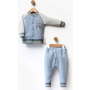 68 Nakışlı Çıtçıtlı Kadife Alt Üst Takım - FLE248079-MAVI-12 - 18 Ay Mavi