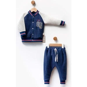 68 Nakışlı Çıtçıtlı Kadife Alt Üst Takım - FLE248079-LACIVERT-6 - 9 Ay Lacivert