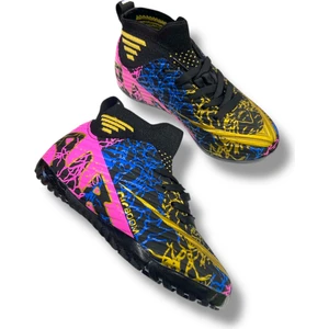 Çocuk Çoraplı Halısaha & Krampon Ayakkabı Siyah Gold Desenli