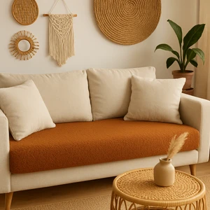 MER HOME Teddy Kıvırck  Peluş Üç Kişilik Koltuk Için ( 1ADET ) Sadece Oturma Alanı Örtü  80 x 190 cm  (Kiremit)