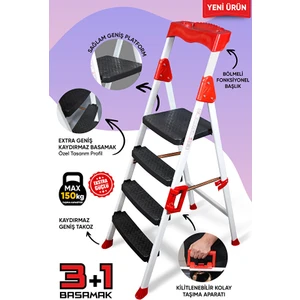 Elegance 3+1 Geniş Basamaklı Kolay Taşıma Aparatlı Merdiven Kaliteli Paslanmaz