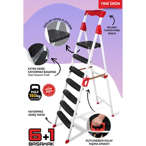 Elegance 6+1 Geniş Basamaklı Kolay Taşıma Aparatlı Merdiven Kaliteli Paslanmaz
