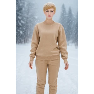 3 Iplik Şardonlu Bisiklet Yaka Geniş Kalıp  Beli Lastikli  Kadın Eşofman Takımı