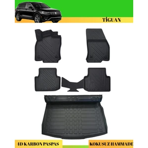 Ack Dizayn Volkswagen Tiguan 2016-2023 Araca Özel Üretim 4d Havuzlu Karbon Paspas Takımı + 3D Bagaj Havuzu Alt