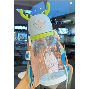 Geyik Başlıklı Çocuk Suluk Matara Bpa Içermez Dayanıklı Sızdırmaz Askı Aparatlı Pipetli Okul Suluğu