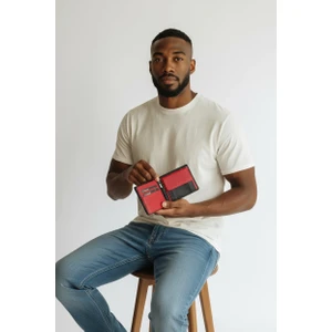 2903 1.Sınıf İşçilik Lüks Hakiki Gerçek Deri Kurumsal Hediye Fermuarlı Gizli Gözlü Lüks Astarlı Bozuk Para Cepli Altın Takı Koyma Gözlü Siyah Kırmızı Renk Gerçek Arsel Deri Erkek Cüzdan